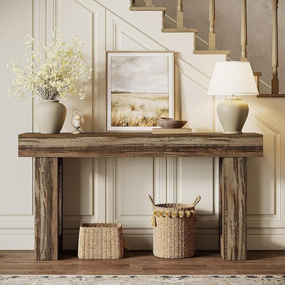 Tribesigns Console Table, 63" Farmhouse Entryway Table, Rectangular Wooden Accent Console for Entrance, Hallway & Living Room (Mottled Gray Brown)