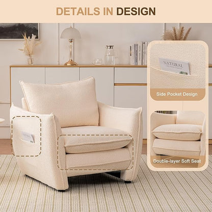 Oversized Accent Chair, Modern Single Sofa Cloud Chairs with Removable Pillow, Deep Seat Comfy Armchair for Living Room Bedroom Reading Nook - Upholstered Lounge Chair (Beige)
