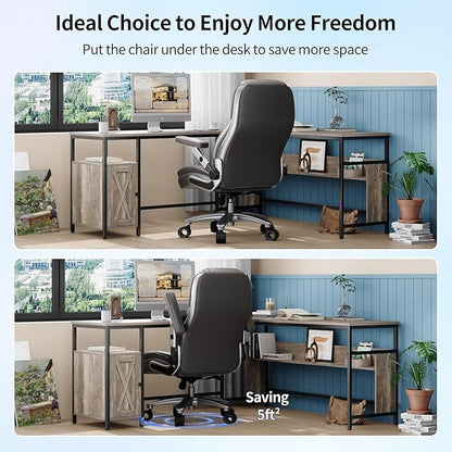Big and Tall Office Chair with 5D Arms, 600lbs Fabric & PU Leather Heavy Duty Desk Chair, Adjustable Lumbar Support & Height, Tilt Function, High Back Ergonomic Executive Computer Chair