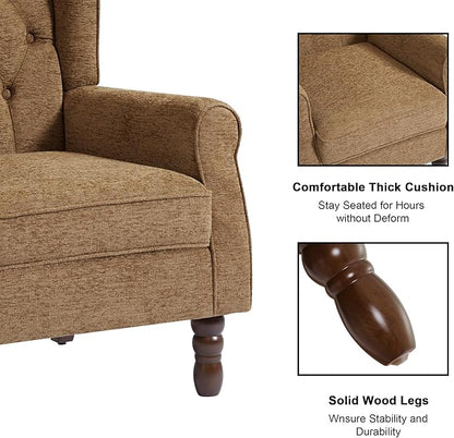 Accent Chair, Upholstered Armchair with Button Tufted High Back & Solid Wood Legs, Comfy Wingback Reading Single Sofa Chair for Small Spaces, Living Room, Bedroom (Brown, Set of 1)