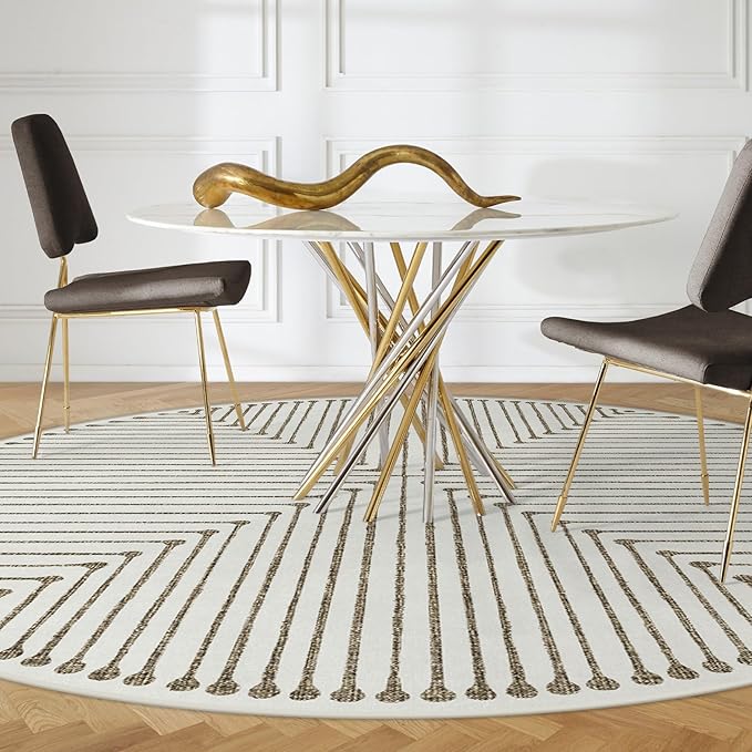 RUGGABLE x Jonathan Adler Machine Washable Area Rug – Inkdrop Camel & Ivory 8 ft Round, Stain-Resistant, Non-Slip – Large Rugs for Living Room, Bedroom, Hallway, Entryway & Office–with Cushioned Pad