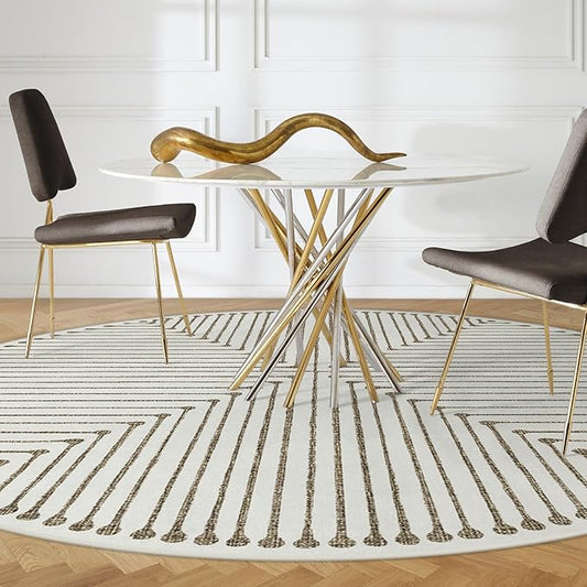 RUGGABLE x Jonathan Adler Machine Washable Area Rug – Inkdrop Camel & Ivory 8 ft Round, Stain-Resistant, Non-Slip – Large Rugs for Living Room, Bedroom, Hallway, Entryway & Office–with Cushioned Pad