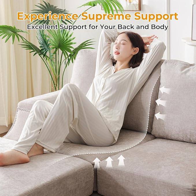 85'' L Shaped Couch with Armrest Organizer,3 Seats Sofas with Storage Ottoman,Comfy Sectional Sofa with Thick Cushion,Chenille Sectional Couches for Living Room,Bedroom,Apartment,Khaki