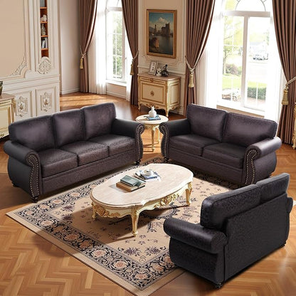 Mid-Century Vintage Sofa Couches with Rivet Design,loveseat Sofa,Removable Sofa Cover Upholstered Cushions and Solid Wood Frame (Brown, Loveseat)