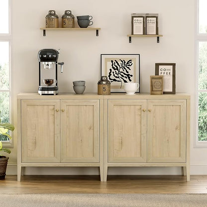 Sideboard Buffet Cabinets Set of 3 with Adjusable Shelves, Farmhouse Storage Cabinet, Credenza, Accent Cabinet, Kitchen Coffee Bar Console Table for Living Dining Room, Light Oak