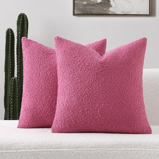 FUTEI Pack of 2 Hot Pink Decorative Throw Pillow Covers 26x26 Inch Soft Cozy Solid Boucle Textured Euro Pillow Shams,Modern Home Decor for Couch Bed Living Room