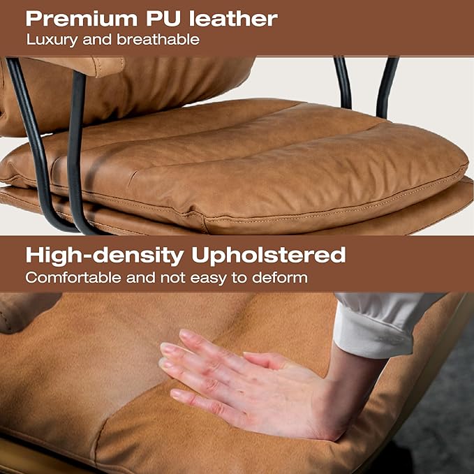 Brown Office Desk Chair, PU Leather Chair with Lumbar Support, Removable Armrests, Comfortable Adjustable Swivel Task Chair for Home, Office, Small Space,Dresser, Bedroom
