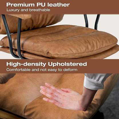 Brown Office Desk Chair, PU Leather Chair with Lumbar Support, Removable Armrests, Comfortable Adjustable Swivel Task Chair for Home, Office, Small Space,Dresser, Bedroom