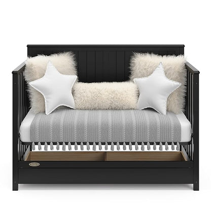 Graco Hadley 5-in-1 Convertible Crib with Drawer (Black) – Combo, Includes Full-Size Nursery Storage, Converts from Baby Crib to Toddler Bed, Daybed