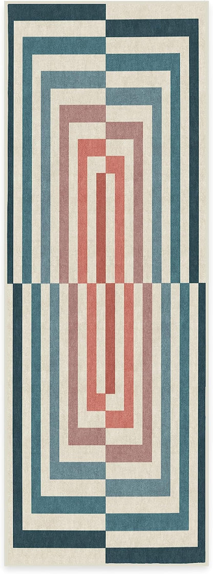 RUGGABLE x Jonathan Adler Machine Washable Modern Runner Rug – Op Art Teal 2.5x7, Stain-Resistant, Non-Slip – Washable Rug for Hallway, Entryway, Living Room & Kitchen–with Standard Pad