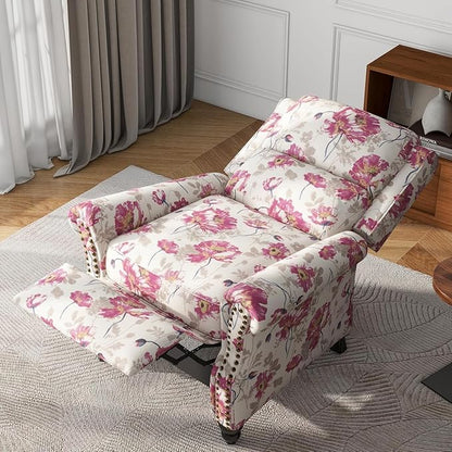 UIXE Floral Pushback Recliner Chairs Set of 2, Fabric Overstuffed Armchair Push Back Accent Chair for Living Room, Rivet Trim Club Chair Home Theater Single Sofa Bedroom Reading Seat