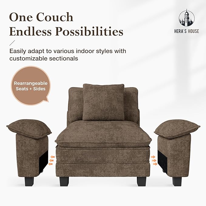 HERA'S HOUSE 54" Modular Sectional Sofa Couches for Living Room, Comfy Cloud Couch 1-Seater Deep Seat Sofa with Throw Pillow, Chenille Taupe