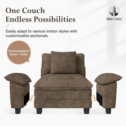 HERA'S HOUSE 54" Modular Sectional Sofa Couches for Living Room, Comfy Cloud Couch 1-Seater Deep Seat Sofa with Throw Pillow, Chenille Taupe
