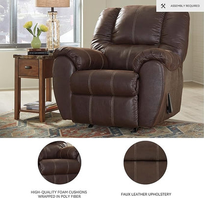 Signature Design by Ashley McGann Modern Faux Leather Manual Pull Rocker Recliner, Brown