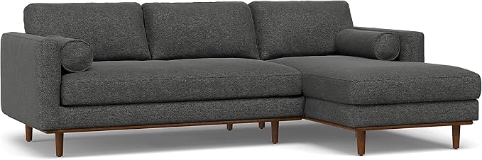 SIMPLIHOME Morrison Right Sectional Sofa in Woven-Blend Recycled Polyester Fabric, Charcoal Grey, 102-inches Wide, L-Shaped Couch with Right Chaise for the Living Room and Family Room