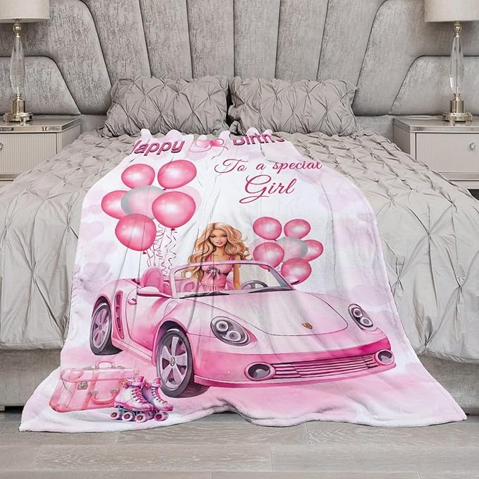 Birthday Blanket Birthday Gifts for Girls Women Pink Throw Blanket for Kids Adults Soft Warm Cozy Fleece Blanket for Couch Sofa Bed 60"x80"