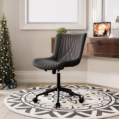 YOUNIKE Office Chair, Armless Desk Chair with Wheels, Home Office Computer Task Chairs, Modern Faux Leather Padded Vanity Chair, Adjustable Swivel Rocking Chair with Back, Black