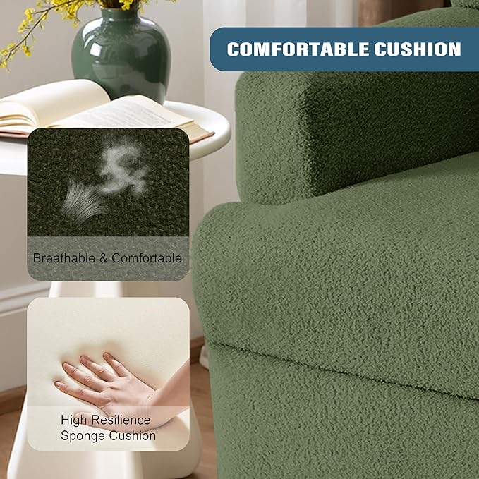 Boucle Swivel Glider Recliner Chair for Adults - Plush High Back Rocker with Deep Seat, Manual Reclining Upholstered Armchair for Living Room or Nursery, Textured Fabric Accent Chair-Green