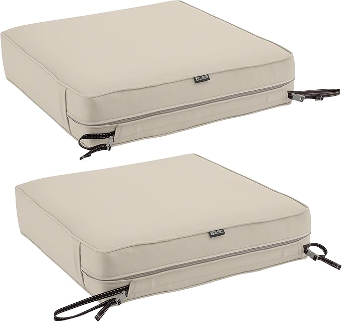 Classic Accessories Montlake Water-Resistant 23 x 25 x 5 Inch Rectangle Outdoor Seat Cushion, Patio Furniture Chair Cushion, Antique Beige, Patio Furniture Cushion Covers