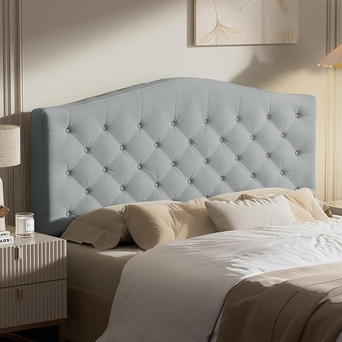 Upholstered Headboard Queen Size with 4" Thickened High-Density Sponge, Modern Button-Tufted Queen Headboard Only, Luxury Chenille Fabric, Adjustable Height, Easy Assembly, Grey