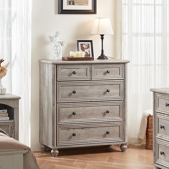 Farmhouse Dressers & Night Stand Set of 4, Wood 54" Wide Dresser & 35" Tall Chest of Drawers, 18" with Charging Station Nightstand Set of 2, Bedroom Furniture Dresser Set for Home Living Room Hallway