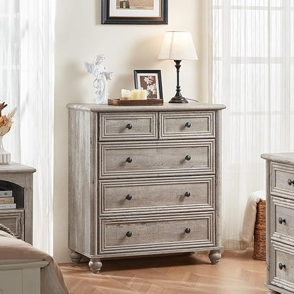 Farmhouse Dressers & Night Stand Set of 4, Wood 54" Wide Dresser & 35" Tall Chest of Drawers, 18" with Charging Station Nightstand Set of 2, Bedroom Furniture Dresser Set for Home Living Room Hallway