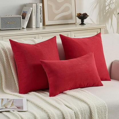 FUTEI Christmas Red Chenille Throw Pillow Covers 16x16 Inch Set of 2,Soft Wide Chevron Textured Cushion Case,Farmhouse Home Decor for Couch Bed Living Room