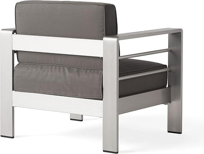 Christopher Knight Home Cape Coral Outdoor Aluminum Chat Set with Fire Table, Khaki / Light Grey