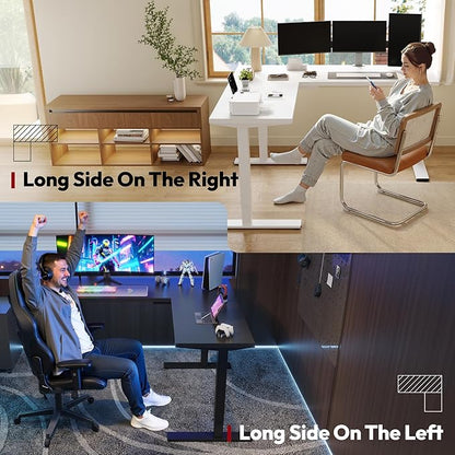 SANODESK L Shaped Electric Standing Desk with Drawer, 63 Inch Ergonomic Adjustable Height Desk with Storage, Corner Desk Sit Stand up Computer Table for Work Office Home, White