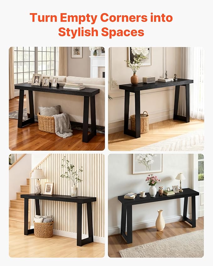 VEVOR 56 in Console Table, Modern Desk Behind The Couch, Wooden Rectangle Entrance Desk, Narrow Long Sofa Table Accent Stand, Ideal for Hallway, Bedroom, Living Room, Foyer, Easy Assembly, Black