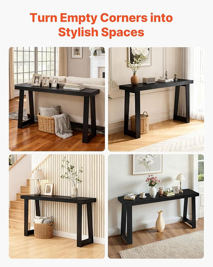 VEVOR 56 in Console Table, Modern Desk Behind The Couch, Wooden Rectangle Entrance Desk, Narrow Long Sofa Table Accent Stand, Ideal for Hallway, Bedroom, Living Room, Foyer, Easy Assembly, Black