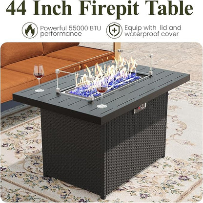 LayinSun 5 Pieces Aluminum Patio Furniture Set with Fire Pit Table, Oversized Seat with Hight Back, Outdoor Conversation Sets for Porch, Balcony, Deck
