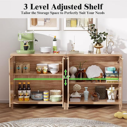 Sideboard Buffet Cabinet Set of 2, 31" Storage Cabinet with 2 Doors and Adjustable Shelves, Sideboard Console for Dinning Room, Kitchen and Living Room - Oak