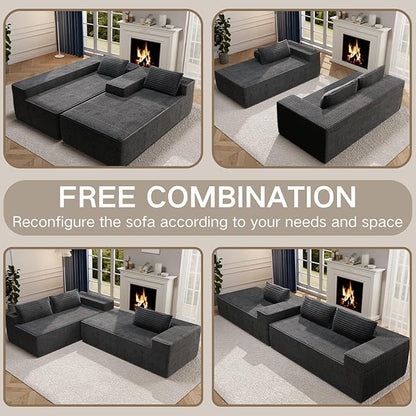 105.5" Modular Sectional Sofa L-Shape, Modular Cloud Sofa with Deep Seat for Living Room Bedroom, Upholstered Couches No Assembly Required (Gray Left Facing Chaise)