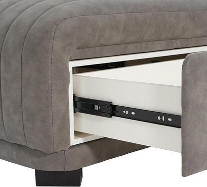 Christopher Knight Home Reyno Upholstered Ottoman with Storage for Living Room, Faux Leather Storage Ottoman Foot Rest with Side Drawers, Modern Square Coffee Table with Wooden Frame, Grey