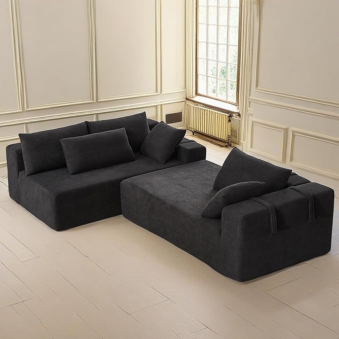 108" Modular Sectional Couch Sofa with L-Shape Chaise, Modern Cloud Comfy Sofa with Deep Seat, Upholstered Couches for Living Room Bedroom, No Assembly Required (Black Left Facing Chaise)