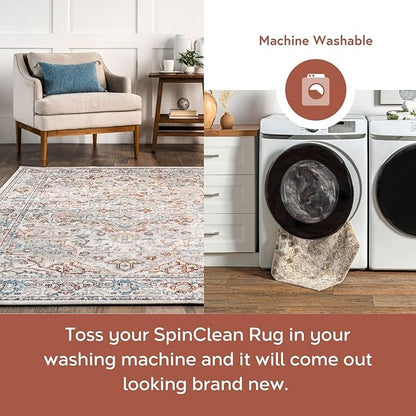 nuLOOM 6' 7" x 9' Machine Washable Stain-Resistant Area Rug Medium Profile for Living Room, Bedroom, and Dining Room, Cady Beige