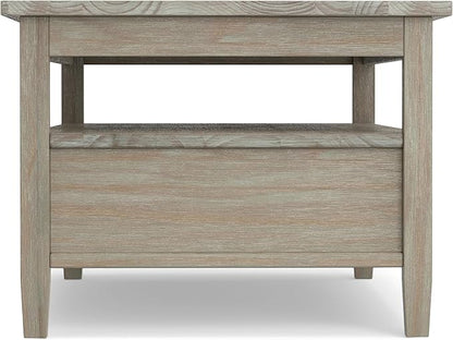 SIMPLIHOME Warm Shaker Coffee Table - 48 inch Wide Solid Wood Cocktail Table in Distressed Grey, Transitional Living Room Table with 2 Storage Drawers and Open Shelf for Sitting Area or Lounge