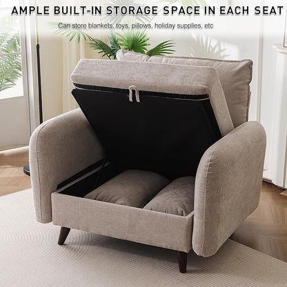 Oversized Accent Chair with All Seats Storage,Comfy Living Room Chairs with 2 Throw Pillow,Upholstered Mid-Century Armchair,24.5'' Deep Seat,Reading Chair for Bedroom,Office,Chenille,Khaki