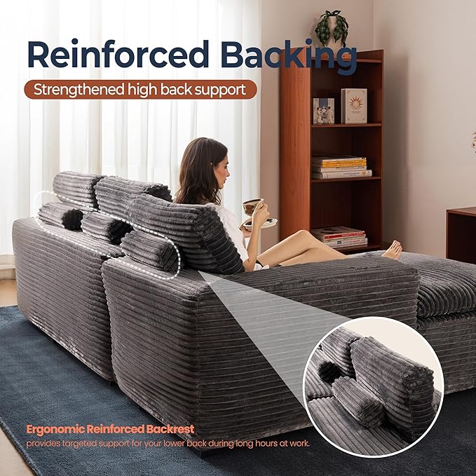 106" Oversized Couch Sofa, L Shape Couches for Living Room, No Assembly Required Plush Velvet Sectional Sofas with Left Facing Chaise for Home Apartment