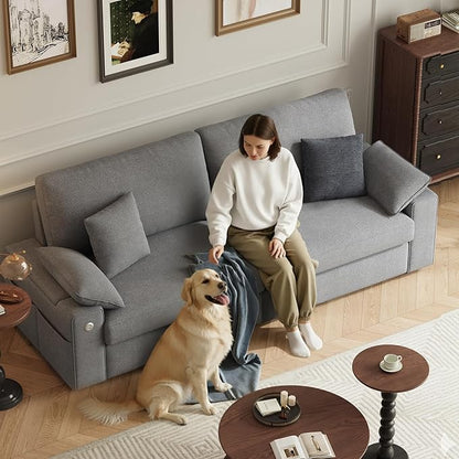 89" Loveseat Sofa, Cloud Foam Couch, 3 Seater Upholstered Midcentury Mondern Love Seat with USB Type C Ports, 4 Pillows and Flip-Open Storage Armrest for Living Room/Small Spaces, Gray