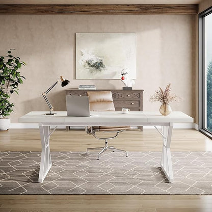 Tribesigns 70.86-Inch Large Executive Desk, Industrial Home Office Computer Desk, Simple Long Writing Study Table Business Furniture (White)