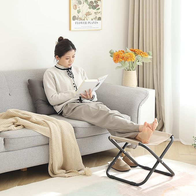 LITA Folding Upholstered Footrest with Straight & Square Shape,Small Ottoman， Dark Grey
