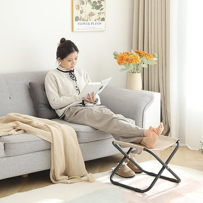 LITA Folding Footrest Stool, Portable Ottoman Foot Rest, Upholstered Small Foldable Ottoman with Detachable Thick Cotton Cushion Padded Sofa Stool for Living Room, Bedroom, Dark Grey Set