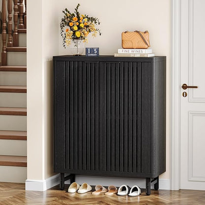 Tribesigns Shoe Cabinet with Shutter Doors, 6-Tier Entryway Shoe Cabinet with Adjustable Shelves, Wooden Modern Rack Organizer for Entryway, Hallway, Closet, Living Room, Black