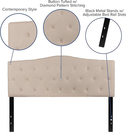 BizChair Tufted Upholstered Queen Size Headboard in Beige Fabric