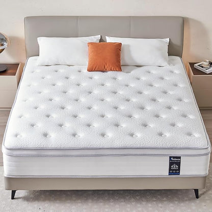 Queen Mattress, 10 Inch Hybrid Mattress in a Box, Memory Foam and Individual Pocket Springs, Fiberglass Free, Soft and Breathable, Medium Firm Feel