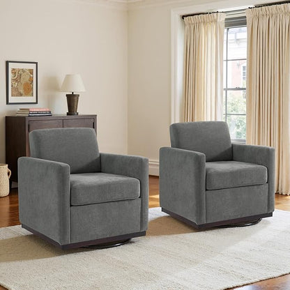 UIXE Swivel Accent Chairs Set of 2, Chenille Upholstered Armchair Comfy Club Chair for Living Room, Mid Century Modern Arm Chair Single Sofa Nook Bedroom Side Reading Seat - Gray