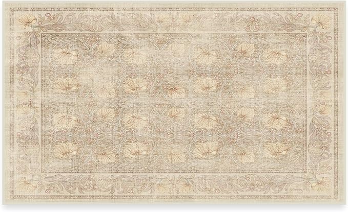RUGGABLE x Morris & Co Washable Area Rug – Pimpernel Vintage Stone 3x5, Stain-Resistant, Non-Slip – Small Machine Washable Rugs for Living Room, Bedroom, Hallway, Entryway & Office–with Standard Pad