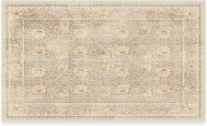 RUGGABLE x Morris & Co Washable Area Rug – Pimpernel Vintage Stone 3x5, Stain-Resistant, Non-Slip – Small Machine Washable Rugs for Living Room, Bedroom, Hallway, Entryway & Office–with Standard Pad